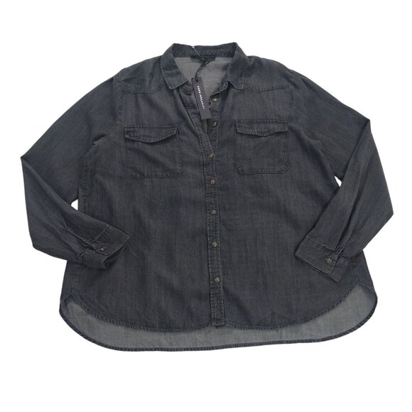 Jane + Delancey Womens Dark Gray Lyocell Button-Up Shirt With Chest Pockets (L) - Picture 6 of 8